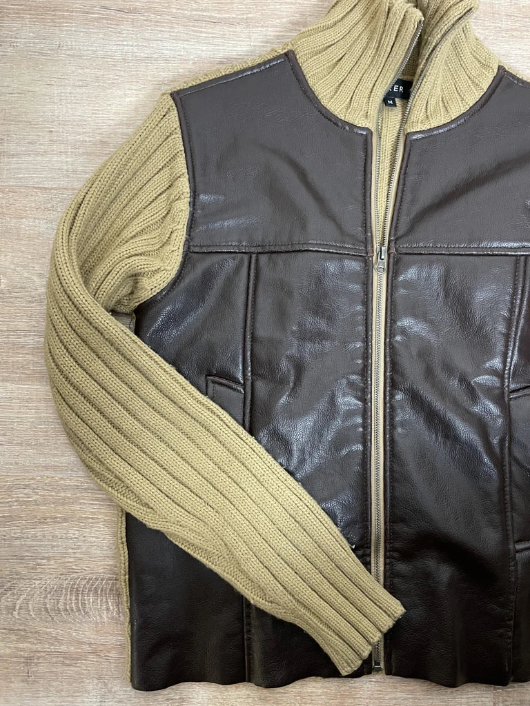 Leather jacket with fabric
