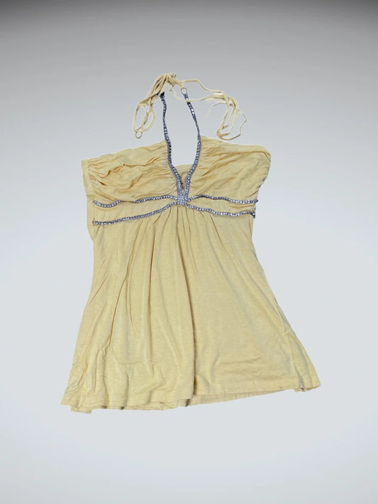 Lemon Glow Rhinestone Halter Top (M)