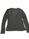 New York & Company Black V-Cut Floral Embellished Top (S)