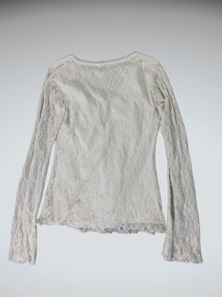 Romantic White Lace Bell Sleeve Top (S)