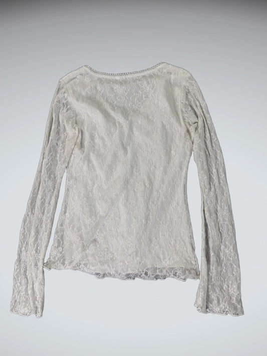 Romantic White Lace Bell Sleeve Top (S)