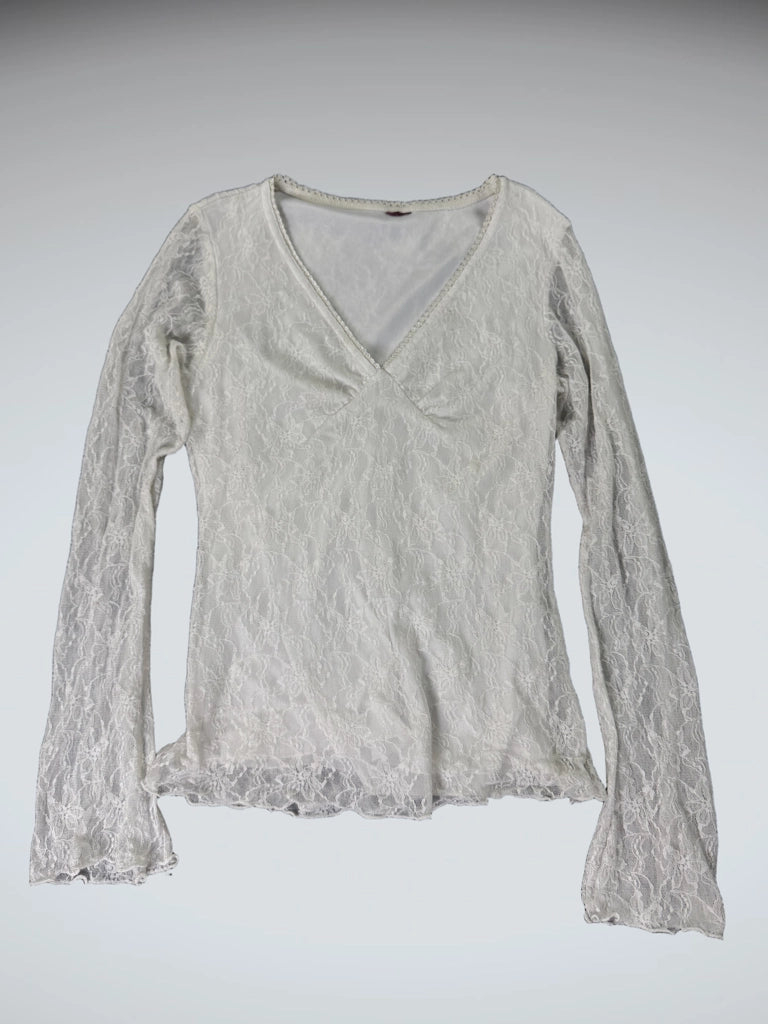 Romantic White Lace Bell Sleeve Top (S)