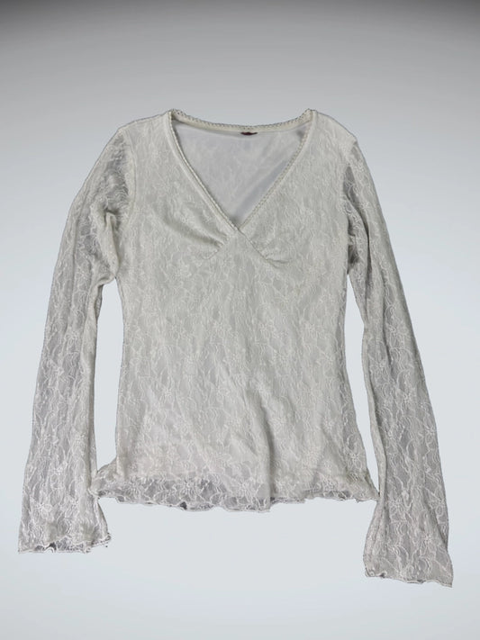 Romantic White Lace Bell Sleeve Top (S)