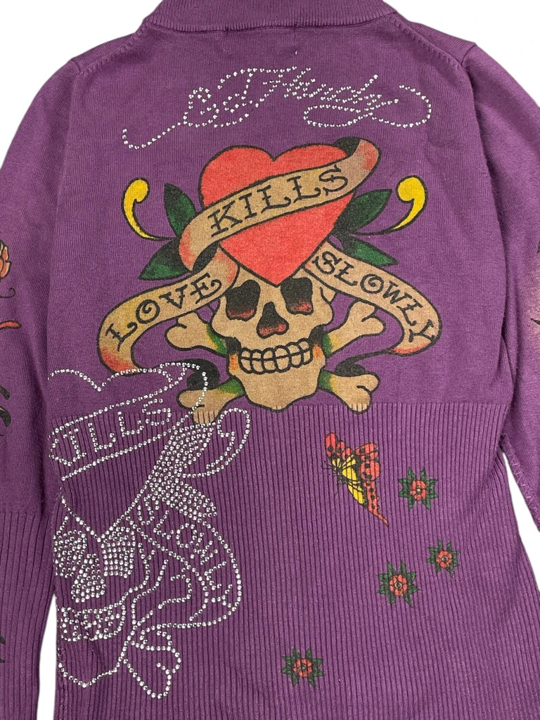 Ed Hardy Purple Skull Tattoo Zip Jacket (M)