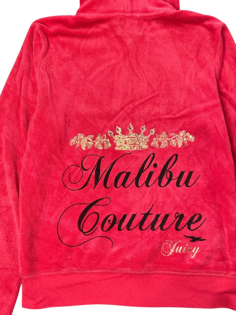 Pink Juicy Couture Velour Hoodie with Malibu Couture Graphic (L)