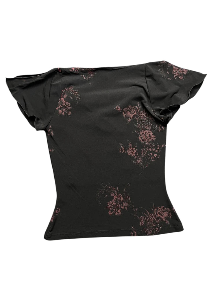 Black Japanese Floral Drape Top (S)