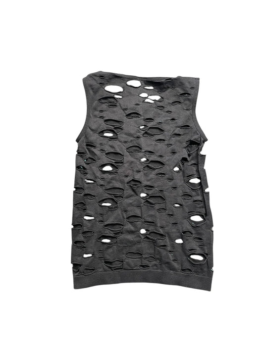 Black Distressed Sleeveless Punk Top (S)