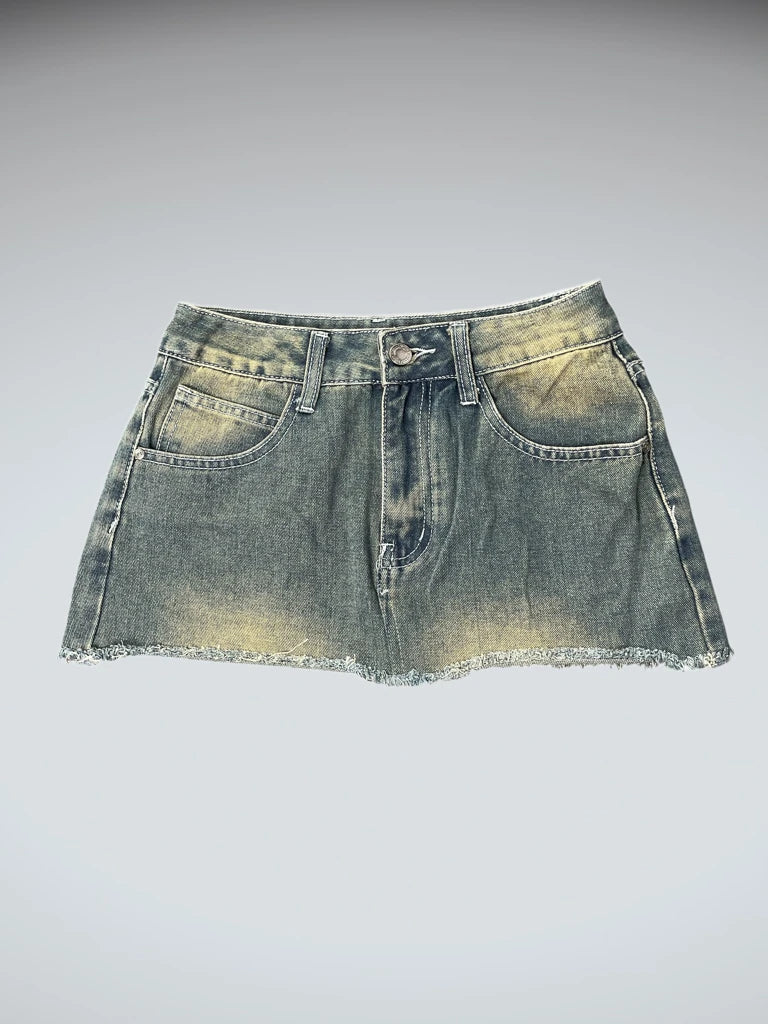 Vintage Denim Skirt with Pocket Stitch (XS)