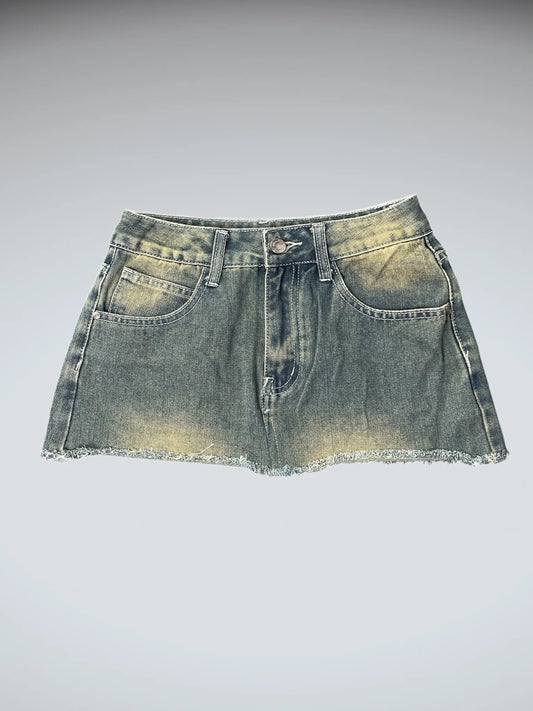 Vintage Denim Skirt with Pocket Stitch (XS)