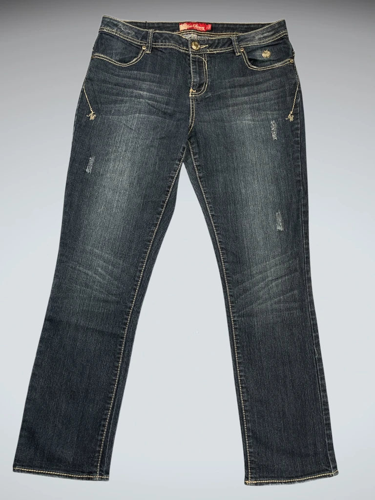 Dark Wash Straight-Leg Jeans with Subtle Distressing (XL)