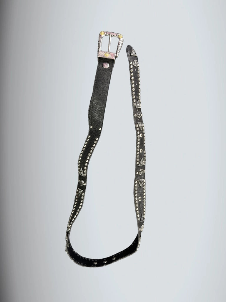 Edgy Studded Western Black Leather Belt (ONESIZE)
