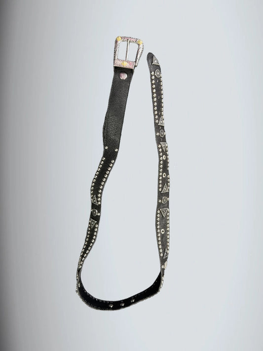 Edgy Studded Western Black Leather Belt (ONESIZE)