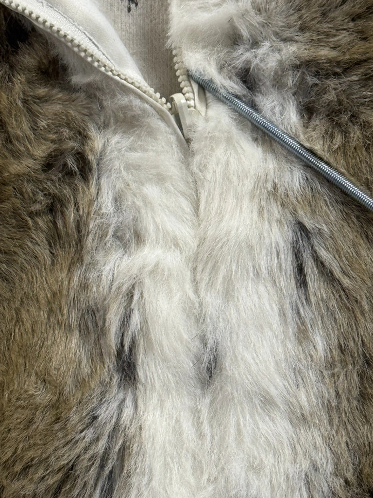 Vintage White Brown Faux Fur Vest Women (L)