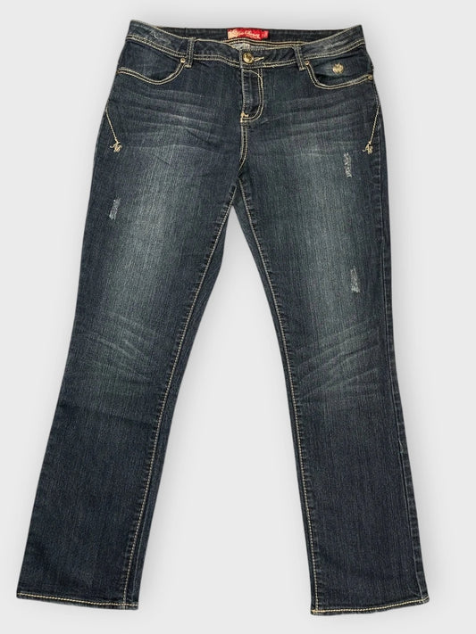 front view, Apple Bottoms Dark Wash Straight-Leg Jeans with Subtle Distressing, vintage Y2K second hand piece