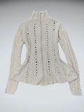 Beige Cable Knit Sweater with Rhinestone Embellishments (M)