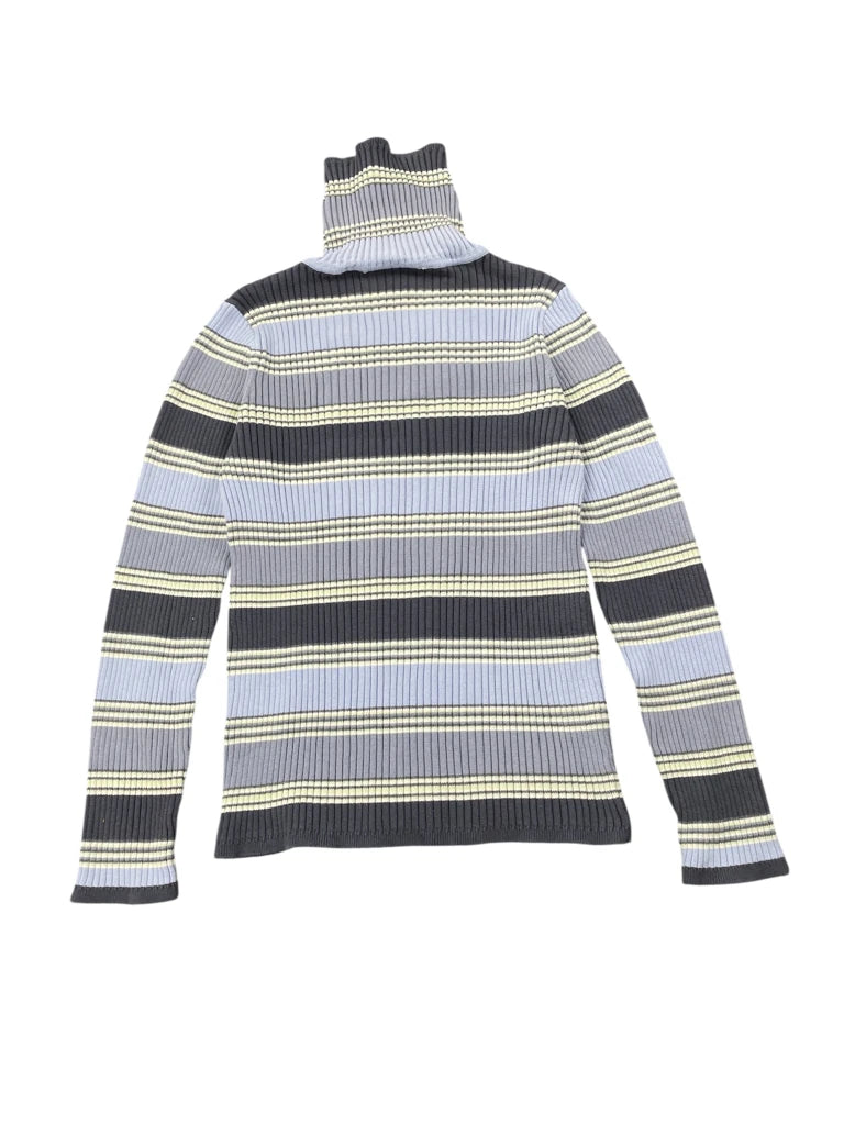 Checkered Marine Blue Ribbed Turtleneck Sweater (M)