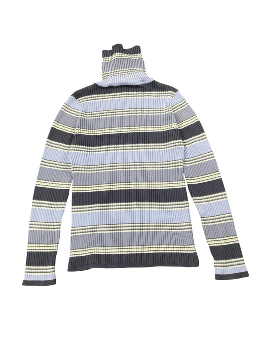 Checkered Marine Blue Ribbed Turtleneck Sweater (M)