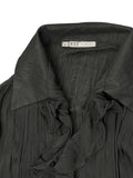 Ruffled Tie-Front Crinkle Blouse in Black (M)