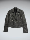 Vintage Black Genuine Leather Diagonal Zip Jacket Women (S)