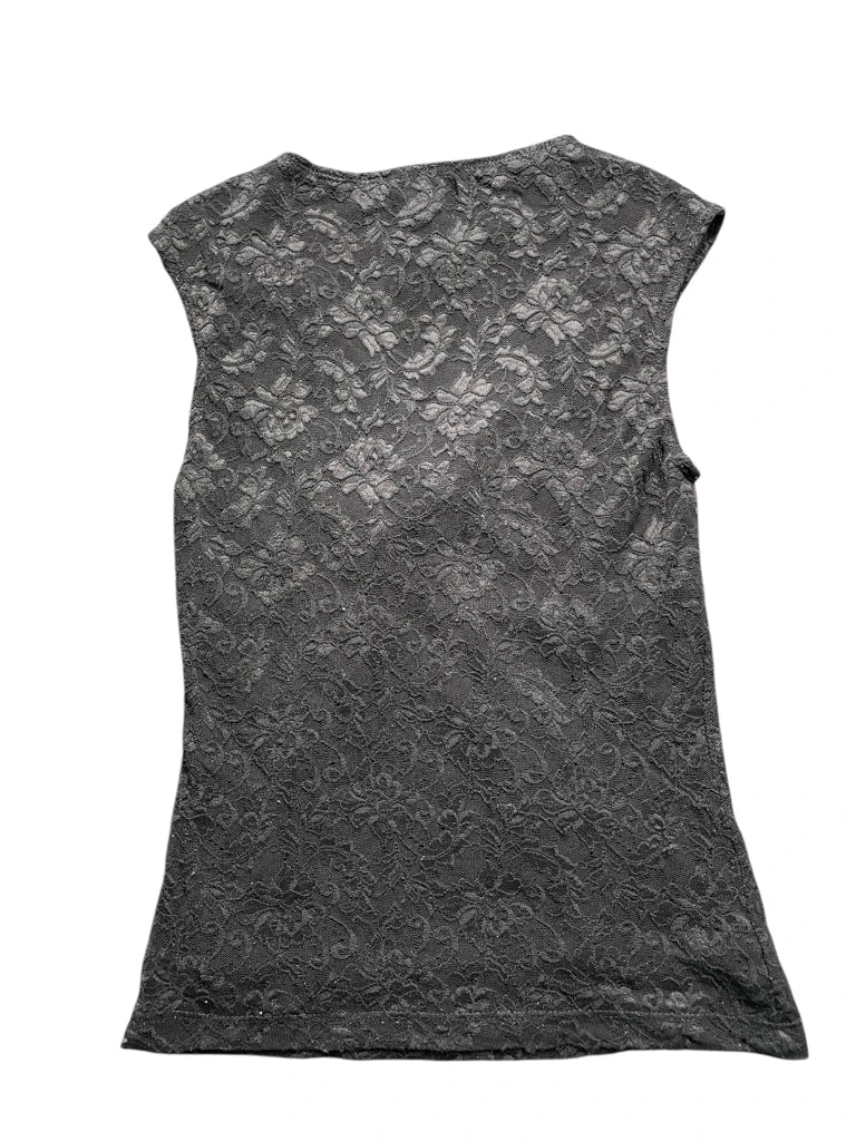 Black Lace V-Neck Top with Elegant Twist Detail (S)