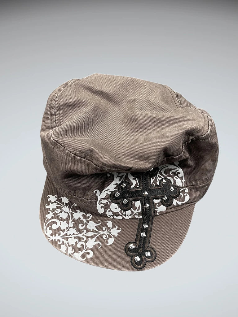 Brown Cross Print Military Cap (ONESIZE)