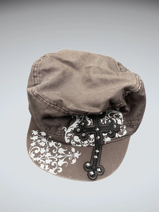 Brown Cross Print Military Cap (ONESIZE)