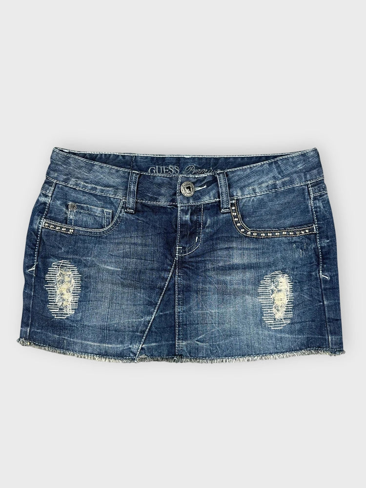 Distressed Denim Mini Skirt with Raw Hem (W30 / L)