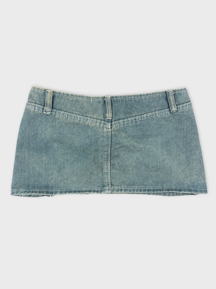 Denim Mini Skirt with Bold Buckle Detail (W27 / S)