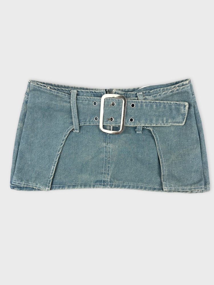 Denim Mini Skirt with Bold Buckle Detail (W27 / S)