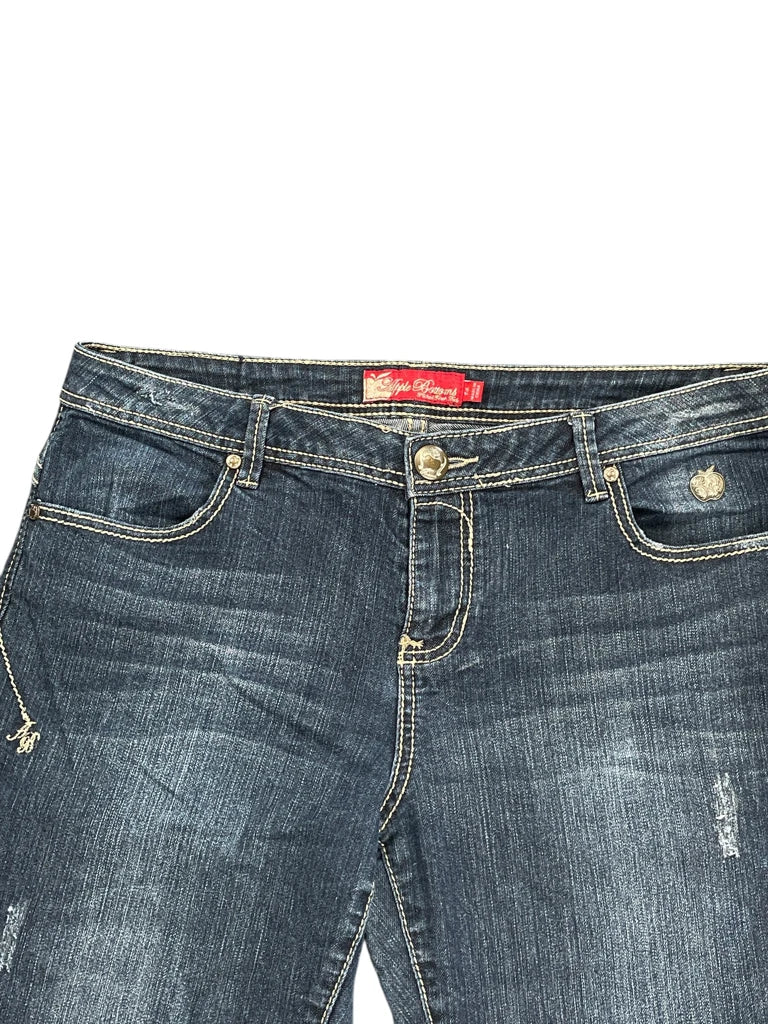 Dark Wash Straight-Leg Jeans with Subtle Distressing (XL)
