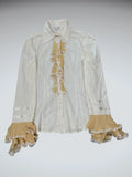 Bebe White & Cream Ruffle Sleeve Statement Blouse (S)