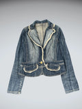 Shiny Denim Blazer with Lace Trim (XS)