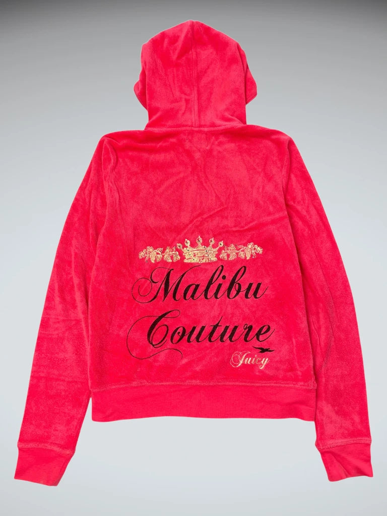 Pink Juicy Couture Velour Hoodie with Malibu Couture Graphic (L)