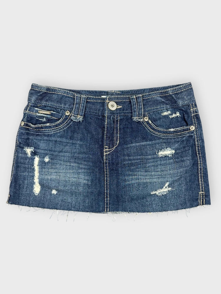 Distressed Denim Mini Skirt with Frayed Hem (W31 / L)