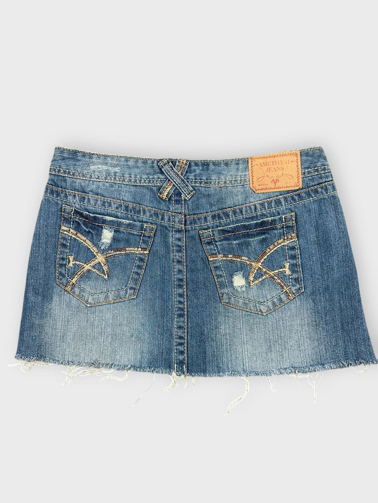 Distressed Denim Mini Skirt with Raw Hem (W29 / M)