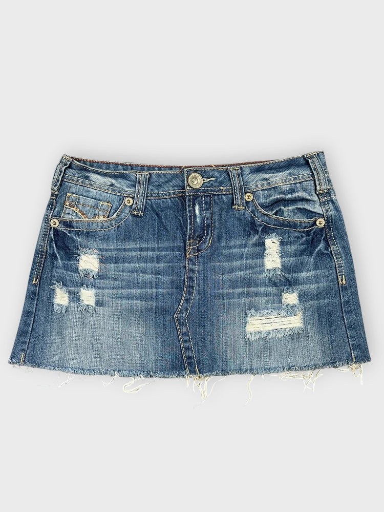 Distressed Denim Mini Skirt with Raw Hem (W29 / M)