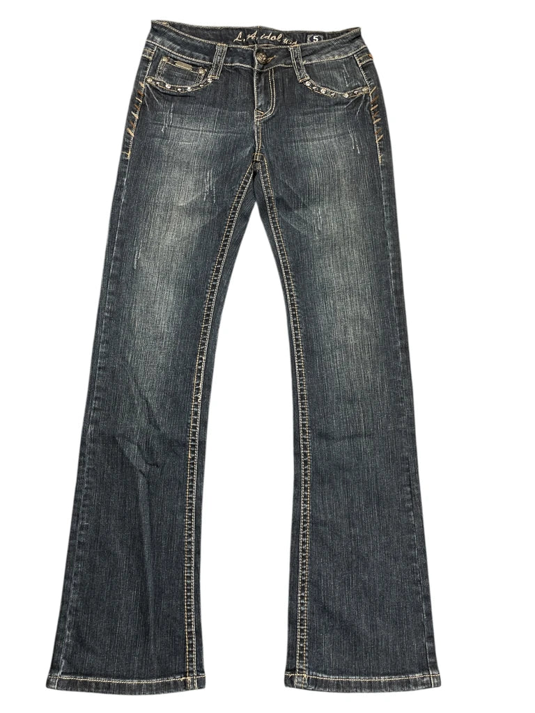 Dark Wash Embellished Flare Jeans (S)