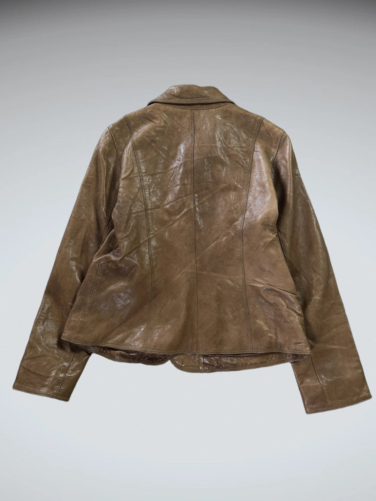 Vintage Brown Genuine Leather Coat Women (M)
