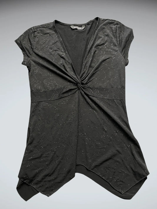 Black Sparkle Asymmetrical Hem Dress Top (M)