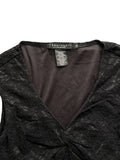Black Lace V-Neck Top with Elegant Twist Detail (S)