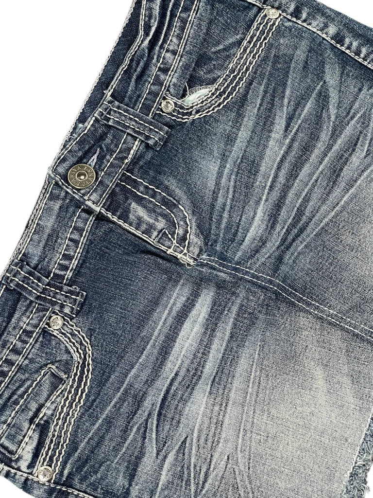 Arya Frayed Hem Faded Denim Mini Skirt (S)