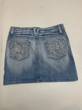 Light Wash Low Rise Denim Mini Skirt Distressed Aesthetic (S)