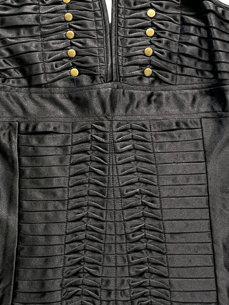 Black Military-Inspired Halter Dress Top with Gold Button Detail (S)