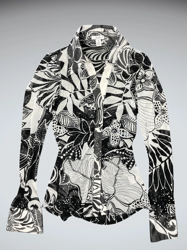 Cadve Floral Black White Pattern Vintage Top (XS)