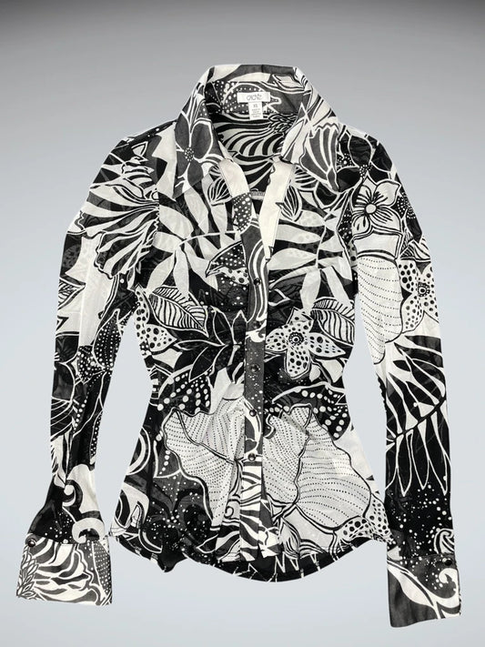 Cadve Floral Black White Pattern Vintage Top (XS)