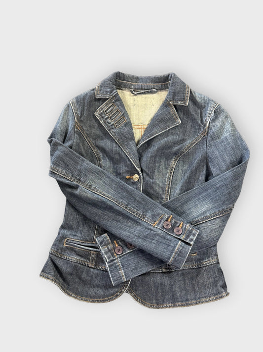 Dark Wash Denim Blazer Jacket Women (M)