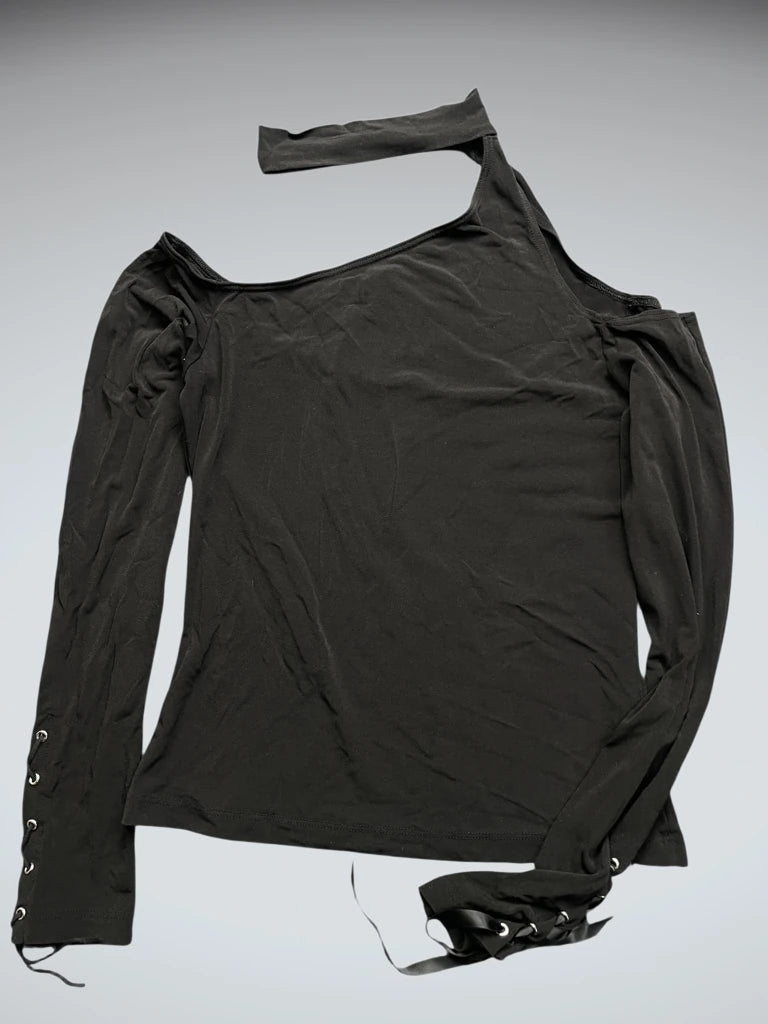 Black Asymmetric Lace-Up Sleeve Top (L)