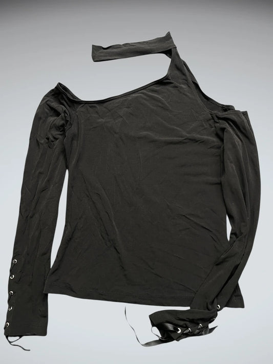Black Asymmetric Lace-Up Sleeve Top (L)