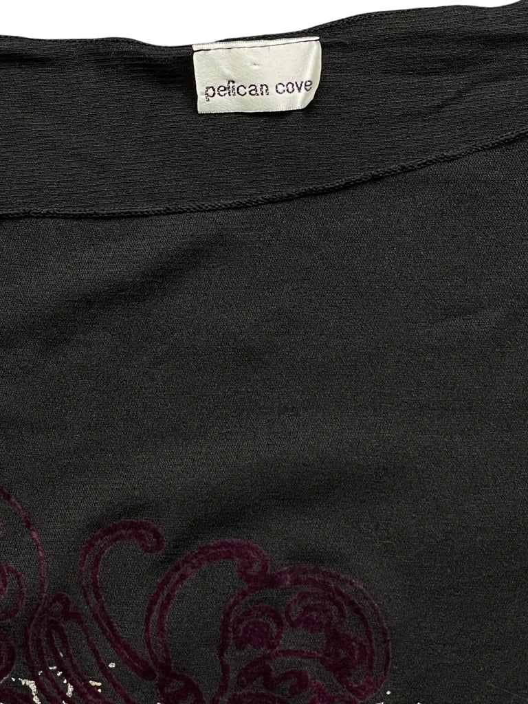 Black Floral Chest Print Asymmetric Top (S)