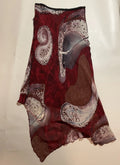 Romantic Burgundy Mesh Midi Skirt Low Rise Asymmetric Hem (XS)